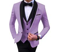 JinXuanYa Costume 3 pièces pour homme - Coupe ajustée - Smoking formel - Pour le travail, le bal de fin d'année, le mariage (blazer + gilet + pantalon), lavande, XXL