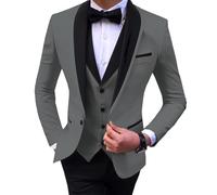JinXuanYa Costume 3 pièces pour homme - Coupe ajustée - Smoking formel - Pour le travail, le bal de fin d'année, le mariage (blazer + gilet + pantalon), gris, XL