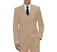 JinXuanYa Costume 3 pièces pour homme - Coupe ajustée - Smoking professionnel formel - Pour mariage, garçons d'honneur (blazer + gilet + pantalon), beige, M