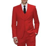 JinXuanYa Costume 3 pièces pour homme - Coupe ajustée - Smoking professionnel formel - Pour mariage, garçons d'honneur (blazer + gilet + pantalon), Rouge, XS