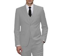 JinXuanYa Costume 3 pièces pour homme - Coupe ajustée - Smoking professionnel formel - Pour mariage, garçons d'honneur (blazer + gilet + pantalon), Argenté., XXL