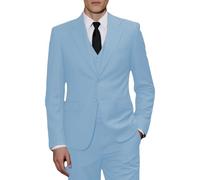 JinXuanYa Costume 3 pièces pour homme - Coupe ajustée - Smoking professionnel formel - Pour mariage, garçons d'honneur (blazer + gilet + pantalon), bleu clair, 4XL