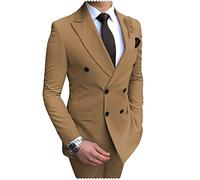 JinXuanYa Costume croisé pour Hommes Mariage Deux pièces marié Veste Formelle Slim Fit Vintage Blazer Point Revers Hommes Affaires Blazer + Pantalon Ensemble(Brown,46)