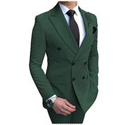 JinXuanYa Costume croisé pour Hommes Mariage Deux pièces marié Veste Formelle Slim Fit Vintage Blazer Point Revers Hommes Affaires Blazer + Pantalon Ensemble(Hunt Green,50)