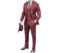 JinXuanYa Hommes Costume 3 pièces Formelle Tweed Herringbone Robe Costume Bal Smoxedos Marié (Bblazer+gilet+pantalon), bordeaux, L