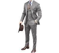 JinXuanYa Smoxedos Costume 3 pièces formel en tweed à chevrons pour homme (blazer + gilet + pantalon), Argent (Silver), L