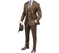 JinXuanYa Smoxedos Costume 3 pièces formel en tweed à chevrons pour homme (blazer + gilet + pantalon), marron, S