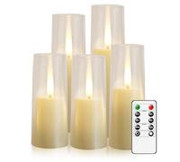 JINYANIA Bougies Led Sans Flamme, Bougies à Pilier De Flamme Scintillante Réaliste Mise à Niveau, Bougies à Batterie Avec Minuteur à Distance, Bougies Électriques Set De 5 (Couleur ivoire)