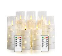 JINYANIA Flameless LED candle, bougies à piles avec chaîne lumineuse encastrée avec télécommande et minuterie, décoration d'intérieur pour ajouter une touche romantique, set de 7 (Blanc)