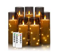 JINYANIA Flameless LED candle, bougies à piles avec chaîne lumineuse encastrée avec télécommande et minuterie, décoration d'intérieur pour ajouter une touche romantique, set de 7 (Gris)