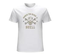 JINYIHOUSE Born to Ride A Buell T Shirt Cool Biker Skull Design Men White M