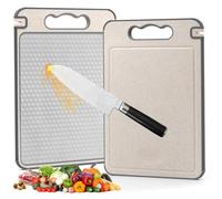 JINYJIA Planche a Decouper Inox, Planche à Découper Double Face pour La Cuisine, Antibactérien Planche Cuisine avec Poignées e Rainure pour Le Jus, Design en Maille Résistant aux Rayures