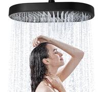 JINYOMFLY Grande Pomme de Douche Pluie, 35cm Tete de Douche avec Buses en Silicone Liquide, Grand Pommeau de Douche Exterieur, Noir