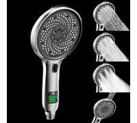 JINYOMFLY Pommeau de Douche LED Temperature, Pomme de Douche Haute Pression avec Filtre, 4 Modes Douchette LED avec Affichage Numérique, Sans Pile