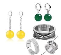 JinYu Ensemble de 7 bagues de temps anime Goku. Bague de temps noire avec Potar. Boucles d'oreilles pour cosplay, métal non précieux, n'est pas une pierre précieuse