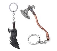 JinYu God of War Lot de 2 porte-clés en alliage métallique avec hache Leviathan et lames du chaos Argenté, Argenté, Medium