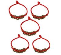 JinYu Lot de 5 pièces chinoises porte-bonheur - Bracelet Feng Shui - Pièces de monnaie - Pièces de monnaie traditionnelles avec cordon rouge pour la richesse et la réussite, métal