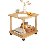 JinZao Table D'appoint avec roulettes, Bout De Canape Carrée, Petite Table Basse en Bois, avec 2 Étagères De Rangement Et Pieds en Bois Massif, Stable Et Durable, pour Chambre Et Salon(A,50X50X47CM)