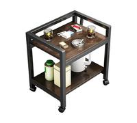 JinZao Table D'appoint avec roulettes, Bout De Canape Carrée, Petite Table Basse pour Chambre Et Salon, Structure Métallique, avec Étagère De Rangement en Bois À 2 Niveau, Marron, Noir, 45x34x57cm(A)