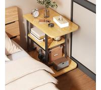 JinZao Table D'appoint avec roulettes, Bout De Canape en Arc, Petite Table Basse pour Salon, avec 3 Plateaux en Bois Massif, Structure en Acier, Tige De Support, Capacité De Charge : 50 Kg(B)