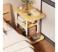 JinZao Table D'appoint avec roulettes, Bout De Canape en Arc, Petite Table Basse pour Salon, avec 3 Plateaux en Bois Massif, Structure en Acier, Tige De Support, Capacité De Charge : 50 Kg(A)