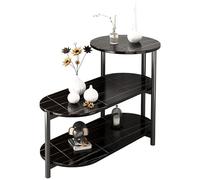 JinZao Table D'appoint Blanche, Bout De Canape De Salon, Petite Table Basse Noire, avec Étagère De Rangement en Bois À 3 Niveaux, Plateau Plaqué Marbre, avec 4 Pieds en Acier Carbone(A,65X30X62CM)