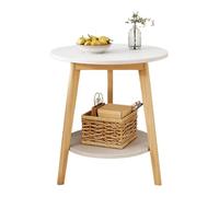JinZao Table D'appoint Blanche Moderne, Bout De Canape Ronde, Petite Table Basse, Structure Triangulaire en Bois Massif, avec 2 Plateaux, pour Salon, Chambre Et Salle De Bain(B,48X48X70CM)