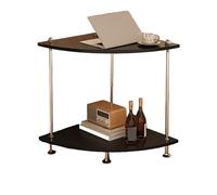 JinZao Table D'appoint, Bout De Canape Modulable Ronde, Petite Table Basse, avec 2 Étagères De Rangement en Bois, Pieds en Acier avec Patins Antidérapants, Bois Original, Noir Et Blanc(B,40X40X53CM)
