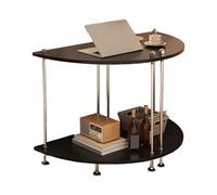 JinZao Table D'appoint, Bout De Canape Modulable Ronde, Petite Table Basse, avec 2 Étagères De Rangement en Bois, Pieds en Acier avec Patins Antidérapants, Bois Original, Noir Et Blanc(B,80X40X53CM)