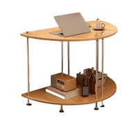 JinZao Table D'appoint, Bout De Canape Modulable Ronde, Petite Table Basse, avec 2 Étagères De Rangement en Bois, Pieds en Acier avec Patins Antidérapants, Bois Original, Noir Et Blanc(A,80X40X53CM)