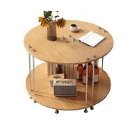 JinZao Table D'appoint, Bout De Canape Modulable Ronde, Petite Table Basse, avec 2 Étagères De Rangement en Bois, Pieds en Acier avec Patins Antidérapants, Bois Original, Noir Et Blanc(A,80X80X53CM)