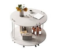 JinZao Table D'appoint, Bout De Canape Modulable Ronde, Petite Table Basse, avec 2 Étagères De Rangement en Bois, Pieds en Acier avec Patins Antidérapants, Bois Original, Noir Et Blanc(C,80X80X53CM)