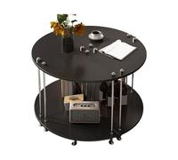 JinZao Table D'appoint, Bout De Canape Modulable Ronde, Petite Table Basse, avec 2 Étagères De Rangement en Bois, Pieds en Acier avec Patins Antidérapants, Bois Original, Noir Et Blanc(B,80X80X53CM)