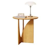 JinZao Table D'appoint De Salon, Bout De Canape Ronde en Bois Massif, Petite Table Basse De Chambre, Plateau Et Base en Bois Massif, Forte Capacité De Charge, 50x50x50cm(B)