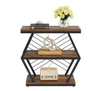 JinZao Table D'appoint De Salon Marron, Bout De Canape Carrée De Style Industriel, Petite Table Basse De Chambre, avec 3 Plateaux en Bois, Base en Acier Carbone, Stable, 65x30x65cm(A)