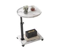 JinZao Table D'appoint en Forme De C Hauteur Réglable, avec Plateau Supérieur Et Inférieur en Bois Double Épaisseur, Plateau Rond Et Carré, Table De Canapé avec roulettes(A,A)
