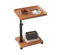JinZao Table D'appoint en Forme De C Hauteur Réglable, avec Plateau Supérieur Et Inférieur en Bois Double Épaisseur, Plateau Rond Et Carré, Table De Canapé avec roulettes(C,B)