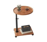 JinZao Table D'appoint en Forme De C Hauteur Réglable, avec Plateau Supérieur Et Inférieur en Bois Double Épaisseur, Plateau Rond Et Carré, Table De Canapé avec roulettes(B,A)