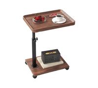 JinZao Table D'appoint en Forme De C Hauteur Réglable, avec Plateau Supérieur Et Inférieur en Bois Double Épaisseur, Plateau Rond Et Carré, Table De Canapé avec roulettes(C,A)