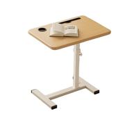 JinZao Table D'appoint en Forme De C Hauteur Réglable avec Poulie Cachée, Table De Canapé Palette en Bois avec Fentes, avec Base en Métal, pour La Chambre Et Le Salon(D,B)