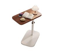 JinZao Table D'appoint en Forme De C Hauteur Réglable, Table De Canapé avec Plateau Rotatif À 360°, avec Palette en Bois Massif Et Base en Acier Métallique(D)
