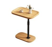 JinZao Table D'appoint en Forme De C Hauteur Réglable, Table De Canapé, Plateau en Bois Rainuré, avec Tiges De Support Métalliques Réglables, pour Canapés Et Lits, Marron(B)