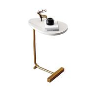 JinZao Table D'appoint en Forme De C, Plateau en Bois avec Placage en Marbre, Table De Canapé avec Base en Métal, Convient pour Canapé, Lit Et Baignoire(H)