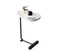 JinZao Table D'appoint en Forme De C, Plateau en Bois avec Placage en Marbre, Table De Canapé avec Base en Métal, Convient pour Canapé, Lit Et Baignoire(F)