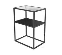 JinZao Table D'appoint en Métal Noir, Bout De Canape Carrée, Petite Table Basse, avec Un Plateau en Verre Trempé Et Une Étagère De Rangement, pour Salon, Balcon Et Chambre(A,30X45X54CM)