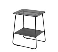 JinZao Table D'appoint en Métal Noir, Bout De Canape Carrée, Petite Table Basse De Salon, avec Plateau en Verre Trempé, Cadre en Fer Métallique À La Base, avec Sac De Rangement Latéral(A)