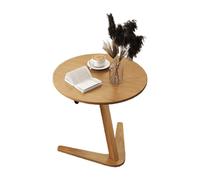 JinZao Table D'appoint Moderne en Bois Massif, Bout De Canape Ronde Marron, Petite Table Basse, avec Base en V, Stable Et Durable, pour Chambre, Salon Et Bureau(B)
