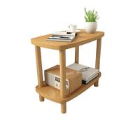 JinZao Table D'appoint Moderne en Bois Massif, Bout De Canape Ronde, Petite Table Basse, avec 2 Étagères en Bois Massif, pour Plus De Rangement, pour Chambre, Salon Et Balcon(B,60X30X53CM)