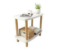JinZao Table D'appoint Moderne en Bois Massif, Bout De Canape Ronde, Petite Table Basse, avec 2 Étagères en Bois Massif, pour Plus De Rangement, pour Chambre, Salon Et Balcon(A,60X30X53CM)
