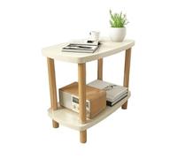 JinZao Table D'appoint Moderne en Bois Massif, Bout De Canape Ronde, Petite Table Basse, avec 2 Étagères en Bois Massif, pour Plus De Rangement, pour Chambre, Salon Et Balcon(C,60X30X53CM)
